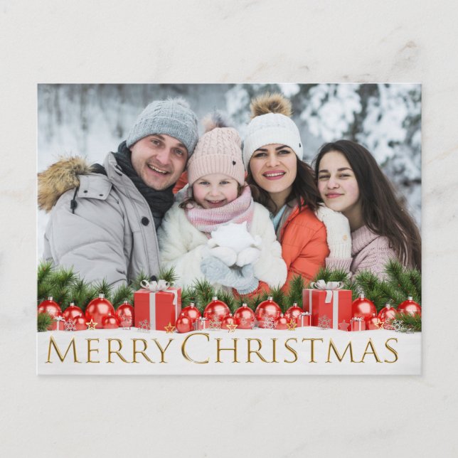 Wintery Photo Snö Red Paket God jul Wintery Foto Helg Vykort (Framsida)