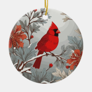 Wintery Red Cardinal Bird Julgransprydnad Keramik