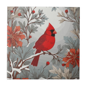 Wintery Red Cardinal Bird Kakelplatta