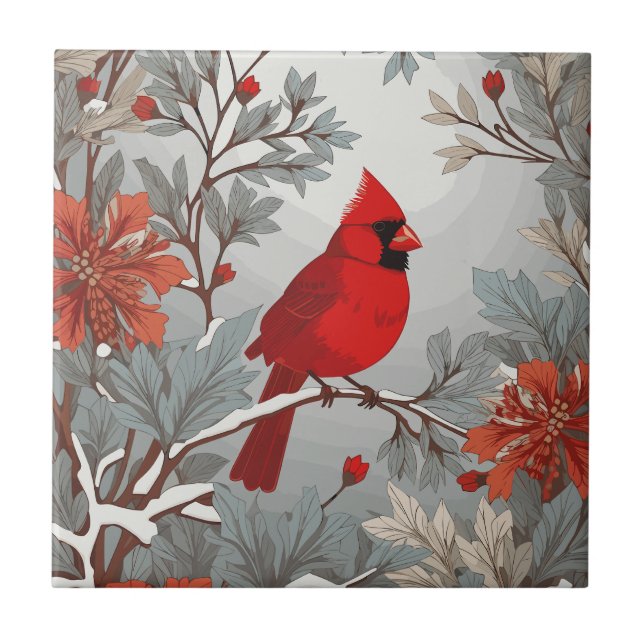 Wintery Red Cardinal Bird Kakelplatta (Framsidan)