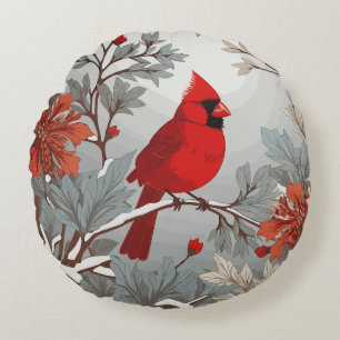 Wintery Red Cardinal Bird Rund Kudde