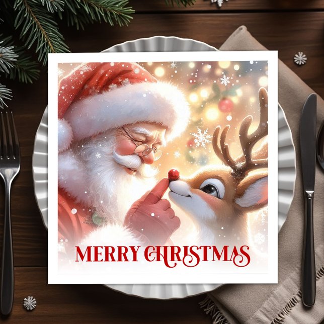 Wintery Santa Rudolph Christmas Party Napkins Pappersservett (Wintery Santa Rudolph Christmas Party Napkins)