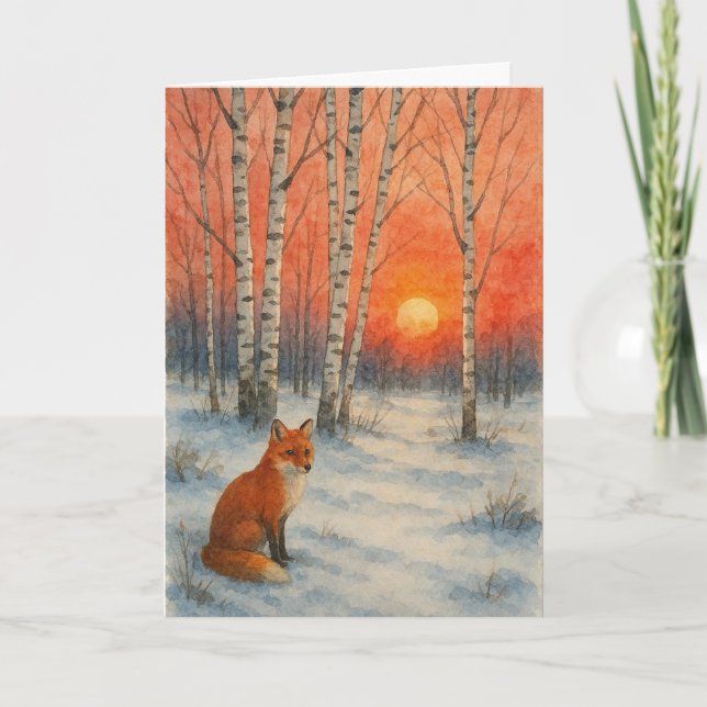 Wintery scene with fox Xmas card  Helgkort (Framsida)