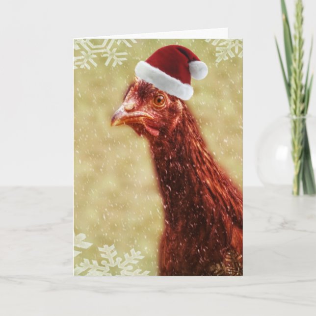 Wintery Snowflake Santa Hat Chicken Helgkort (Framsida)