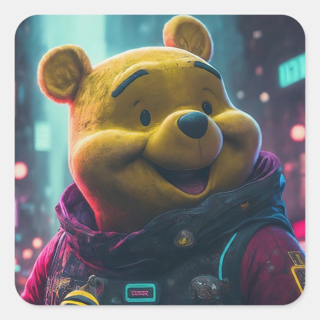 Wintery Teddy Fyrkantigt Klistermärke (Framsida)