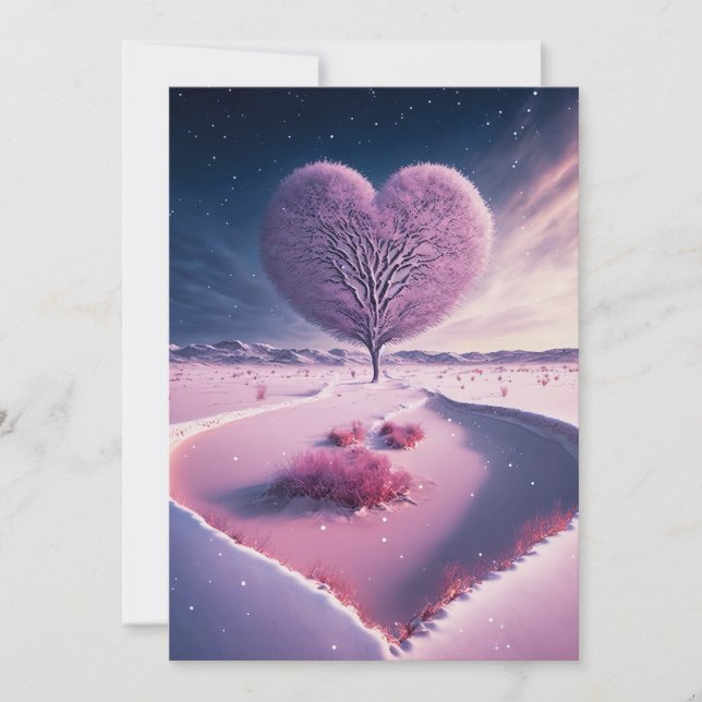 Wintry Natt: Dreamy Winter Heart Inbjudningar (Framsida)