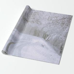 Wintry Road Träd Snö jul Presentpapper
