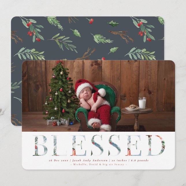 Wintry Wonderland Helgdag Birth Notice Julkort (Fram/baksida)