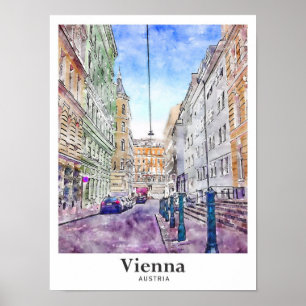 WiÖsterrike Art Travel Watercolor Hand plockade Poster