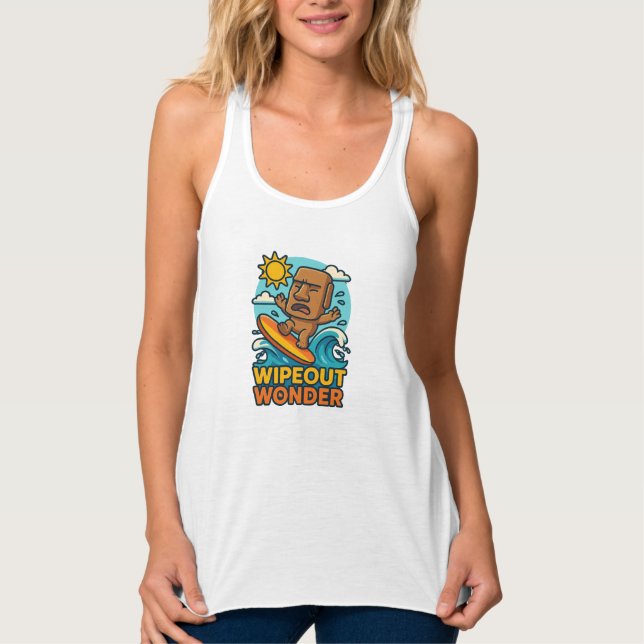 Wipeout Moai Chibi Surfa Misslyckas Linne Med Racerback (Framsida)