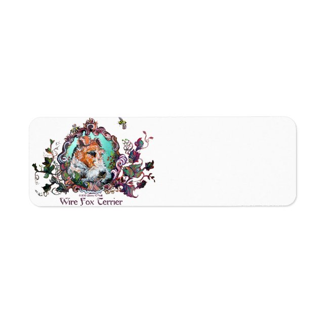 Wire Fox Terrier Antique Porträtt Returadress Etikett (Framsidan)