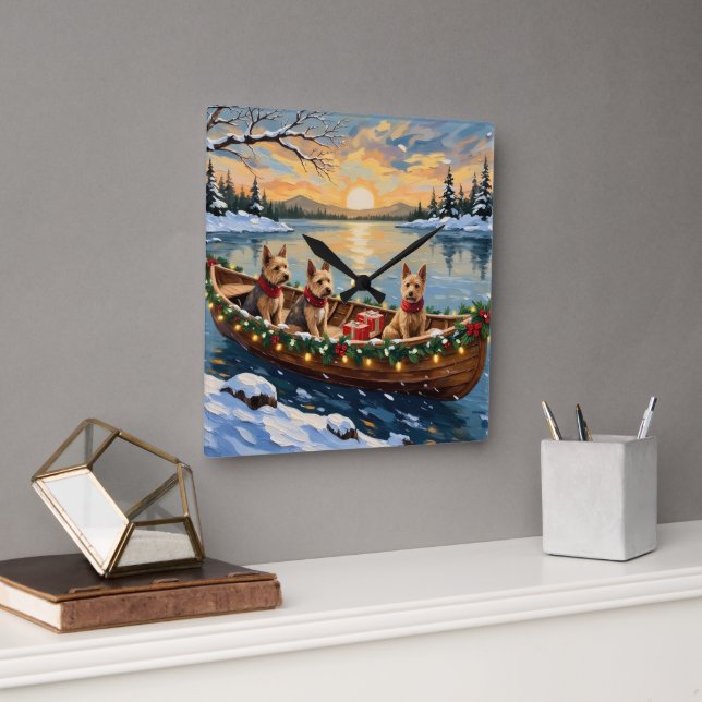 Wire Fox Terrier Christmas Boat Holiday Fyrkantig Klocka (Kontor)