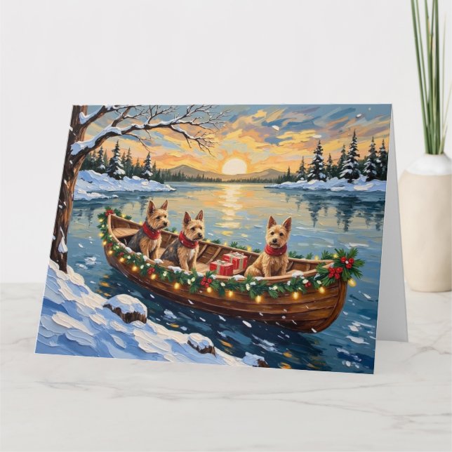 Wire Fox Terrier Christmas Boat Holiday Kort (Framsida)