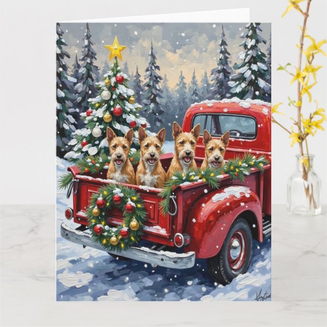Wire Fox Terrier Christmas Red Truck Holiday Gift Kort (Gul blomma)