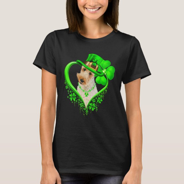 Wire Fox Terrier Dog St Patricks Day Lover Irish S T Shirt (Framsida)