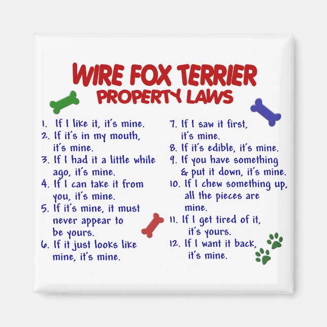 WIRE FOX TERRIER Egendom LAGSTIFTNING 2 Magnet (Framsidan)