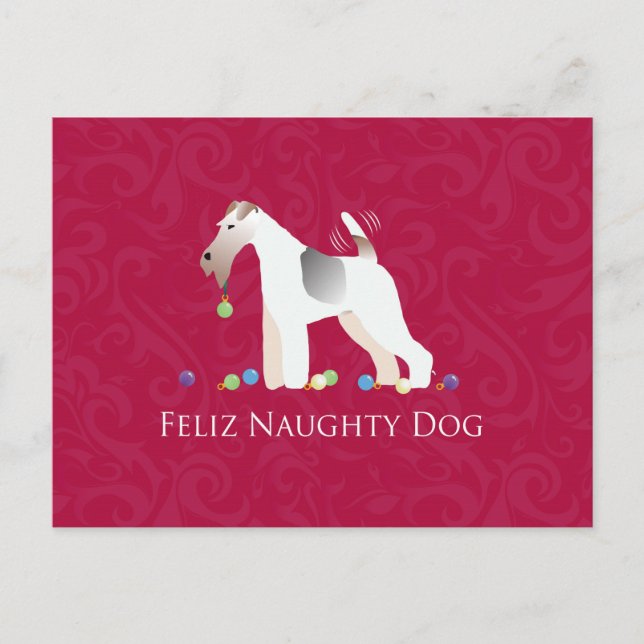 Wire Fox Terrier Feliz Naughty Hund jul Helg Vykort (Framsida)