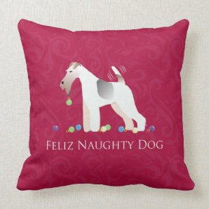 Wire Fox Terrier Feliz Naughty Hund jul Kudde