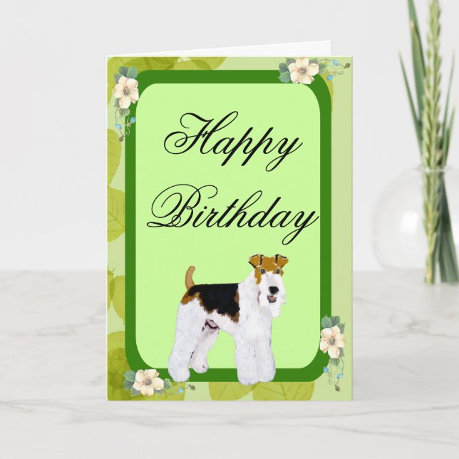 Wire Fox Terrier - Grönt Löv Design Kort (Framsida)