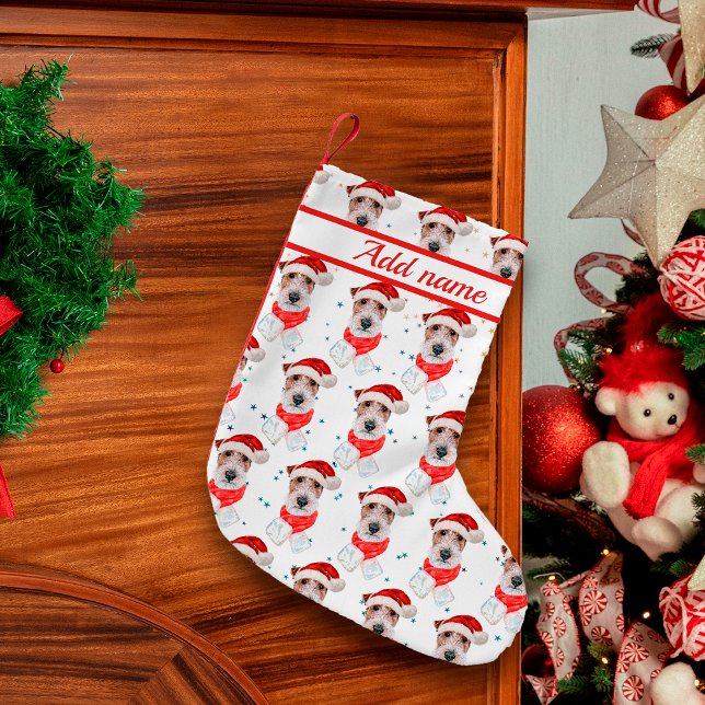 Wire Fox Terrier Hund aveln julstjärnor Liten Julstrumpa (Skapare uppladdad)