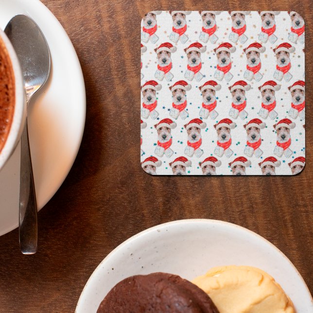 Wire Fox Terrier Hund aveln julstjärnor Underlägg Papper Kvadrat (Skapare uppladdad)