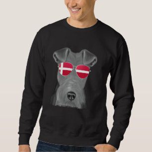Wire Fox Terrier Hund Danmark Flagga Sunglass Lång Ärmad Tröja
