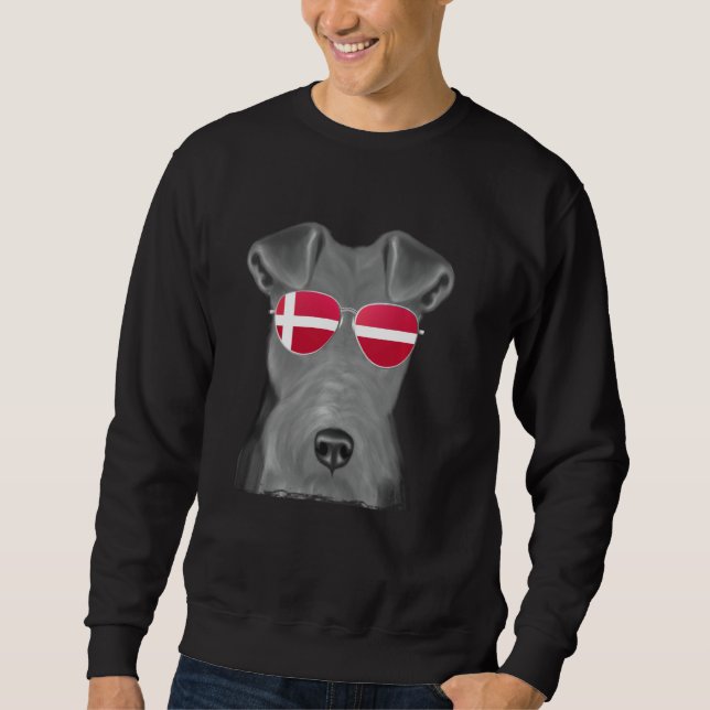 Wire Fox Terrier Hund Danmark Flagga Sunglass Lång Ärmad Tröja (Framsida)