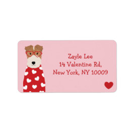 Wire Fox Terrier Hund Glasses Heart Mönster Adressetikett