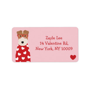 Wire Fox Terrier Hund Glasses Heart Mönster Adressetikett