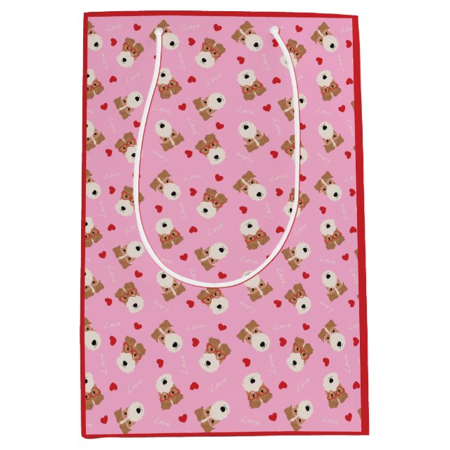 Wire Fox Terrier Hund Heart Glasses Mönster Rosa (Framsidan)