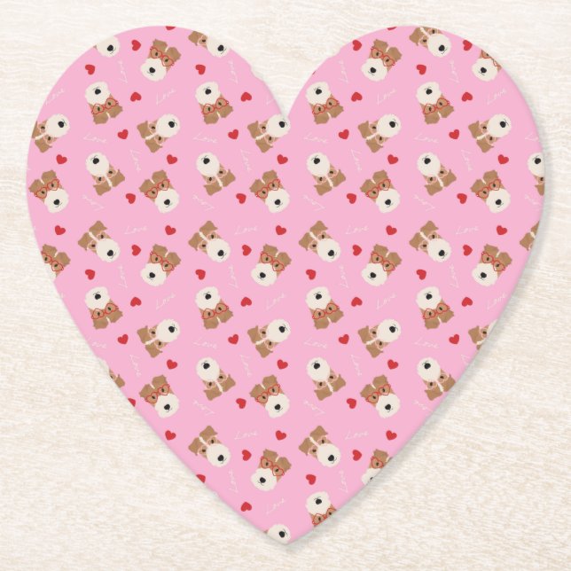 Wire Fox Terrier Hund Heart Glasses Mönster Rosa Underlägg Papper (Framsida)