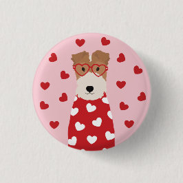 Wire Fox Terrier Hund Heart Glasses Rosa Red Knapp