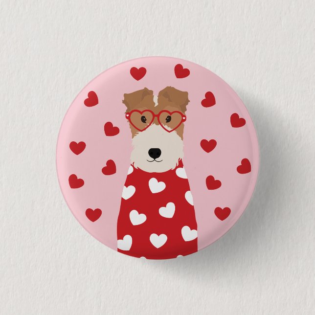 Wire Fox Terrier Hund Heart Glasses Rosa Red Knapp (Framsida)