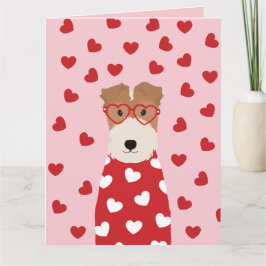 Wire Fox Terrier Hund Heart Glasses Rosa Red Kort