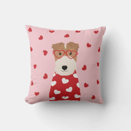 Wire Fox Terrier Hund Heart Glasses Rosa Red Kudde