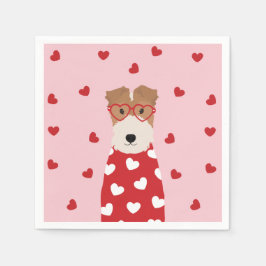 Wire Fox Terrier Hund Heart Glasses Rosa Red Pappersservett