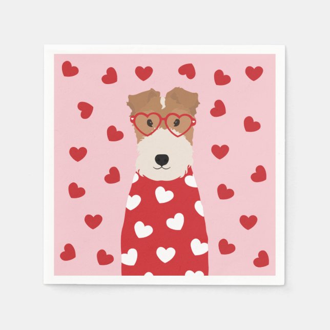 Wire Fox Terrier Hund Heart Glasses Rosa Red Pappersservett (Framsidan)