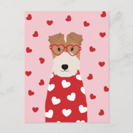 Wire Fox Terrier Hund Heart Glasses Rosa Red Vykort