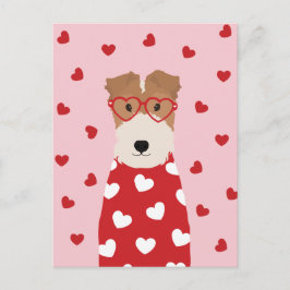 Wire Fox Terrier Hund Heart Glasses Rosa Red Vykort
