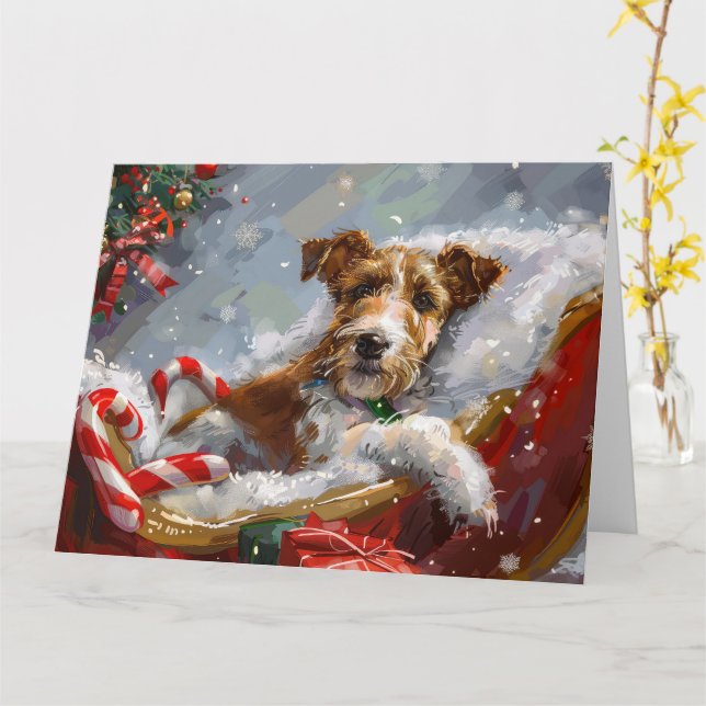 Wire Fox Terrier-Hund - jul Kort (Gul blomma)