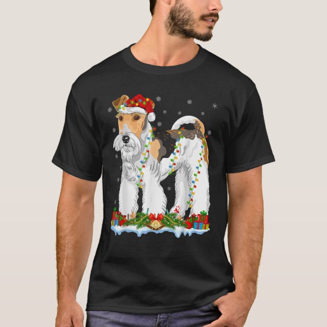 Wire Fox Terrier Hund Julbelysning Wire Fox Terrie T Shirt (Framsida)