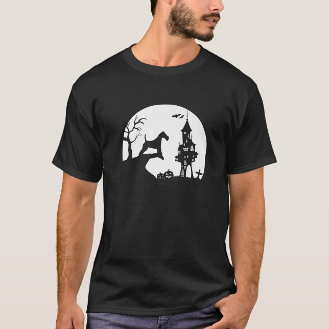 Wire Fox Terrier Hund Måne Silhouette Funny Hallow T Shirt (Framsida)