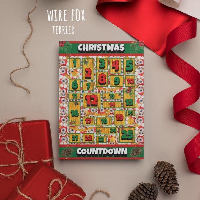 Wire Fox Terrier-Hund - nedräkning av julklapp Julkort (Skapare uppladdad)