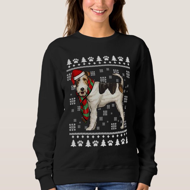 Wire Fox Terrier Hund Santa Hat Julafton God jul T Shirt (Framsida)