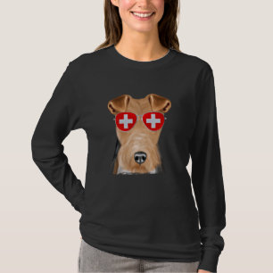 Wire Fox Terrier Hund Schweiz Flagga Sunglass T Shirt