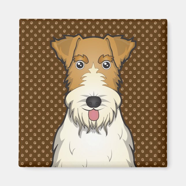 Wire Fox Terrier Hund Tassar Magnet (Framsidan)