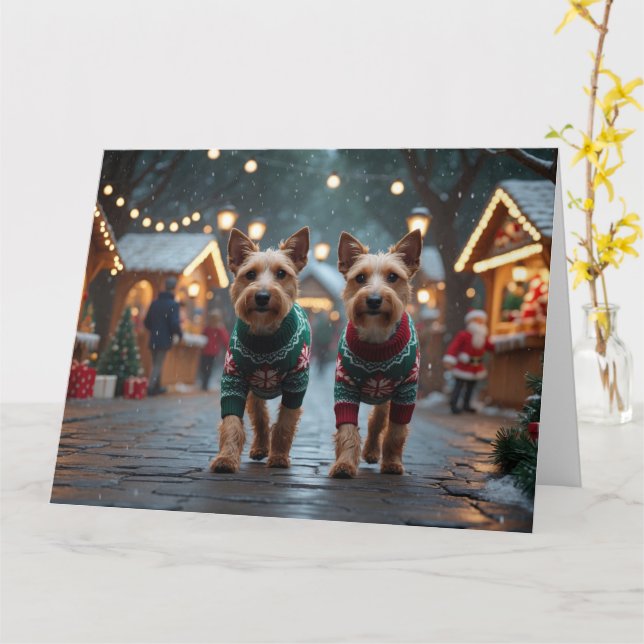 Wire Fox Terrier Hundar jul Snö Helgdag Kort (Gul blomma)