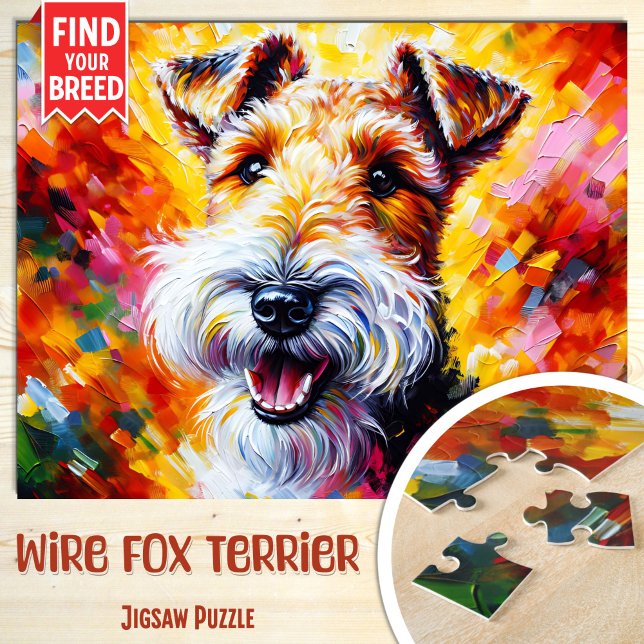 Wire Fox Terrier Hundporträtt Akrylfärgskonsttryck Pussel (Skapare uppladdad)