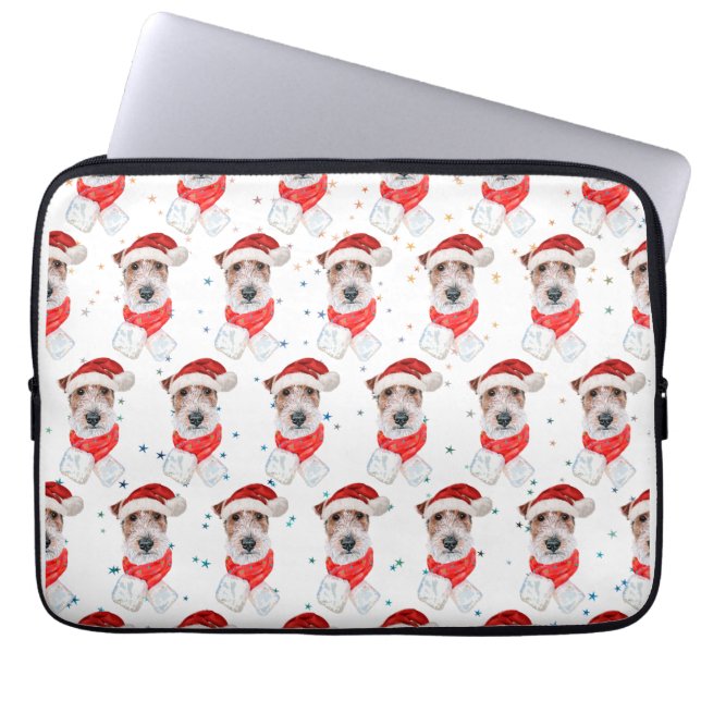Wire Fox Terrier Hundras Julstjärnor Laptop Fodral (Framsidan)