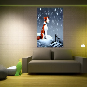 Wire Fox Terrier i snö   AI Art Poster